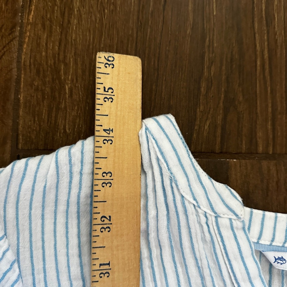 Southern Tide Women Blue White Striped Cotton Gauze Tiered Mini Dress Medium - Picture 6 of 7